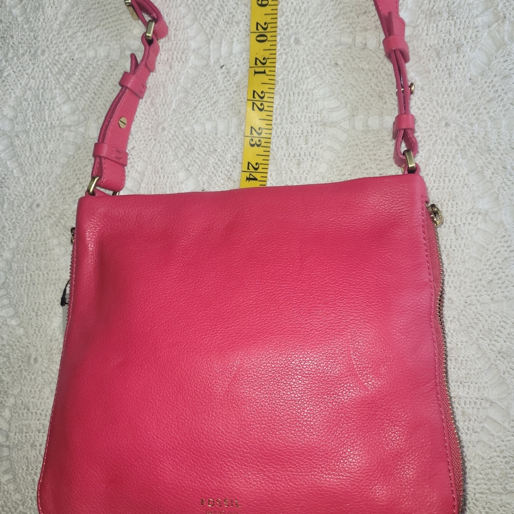 NWT Fossil Pink Pebble Leather/ Cowhide Crossbody/Shoulder Bag Adjustable Strap - Picture 16 of 16